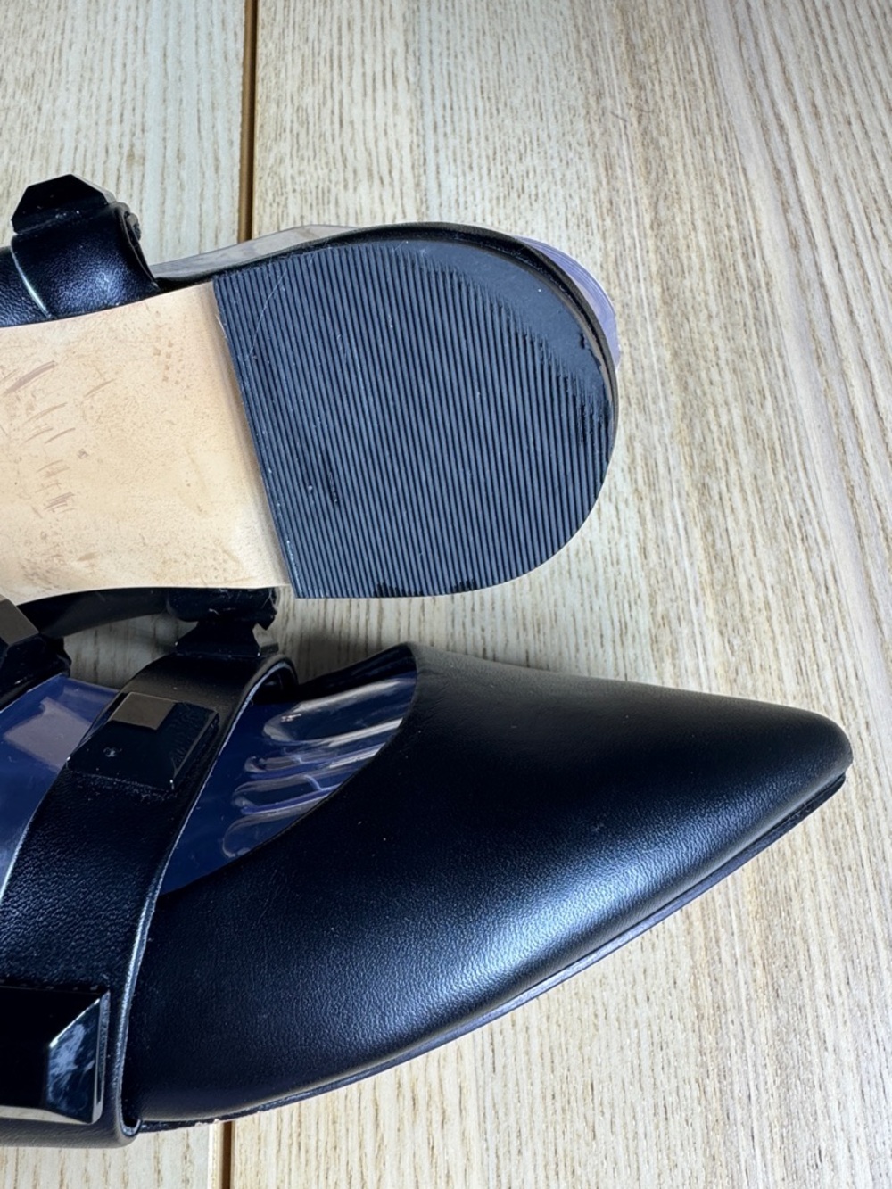 Marc Fisher Black Pointed Leather Stud-Embellished Mule - Picture 4 of 12